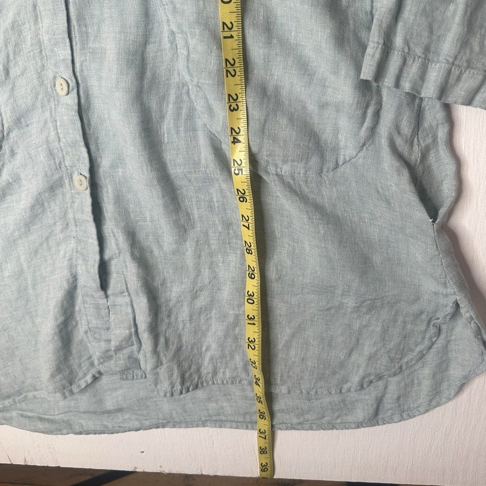 Flax Tunic Dress Small Green Linen Button Front Long Sleeve Lagenlook Top Womens - Picture 8 of 8